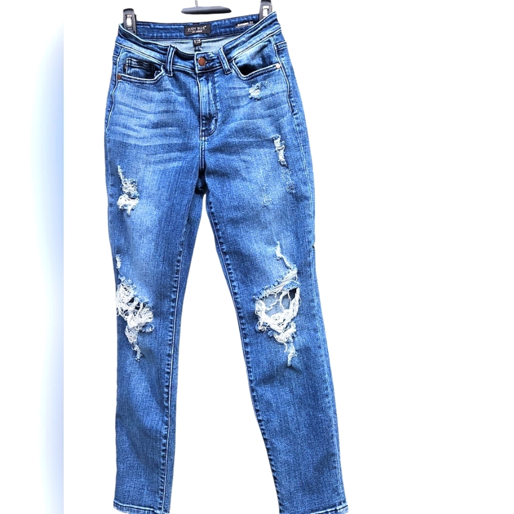 JUDY BLUE High Waist Distressed Boyfriend Fit Jeans Size 1/25